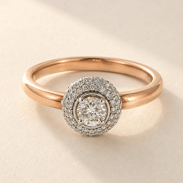 Aurora 18ct rose gold natural diamond halo engagement ring