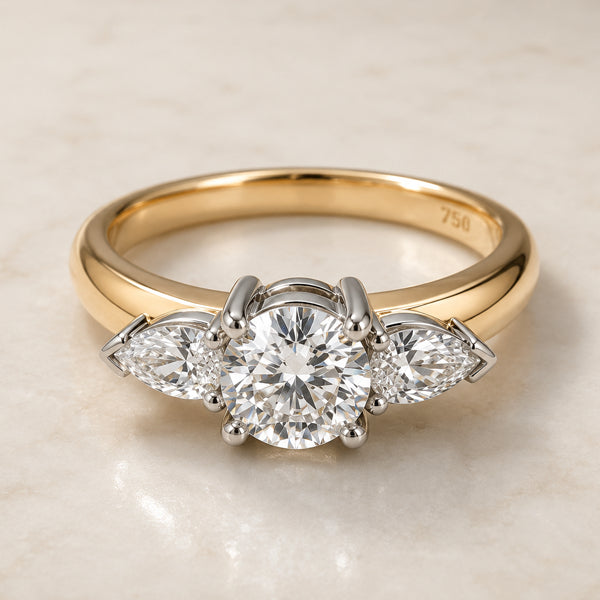 18ct Yellow/Platinum Diamond Ring Milano 0.80ct Centre Pear Cut Sides