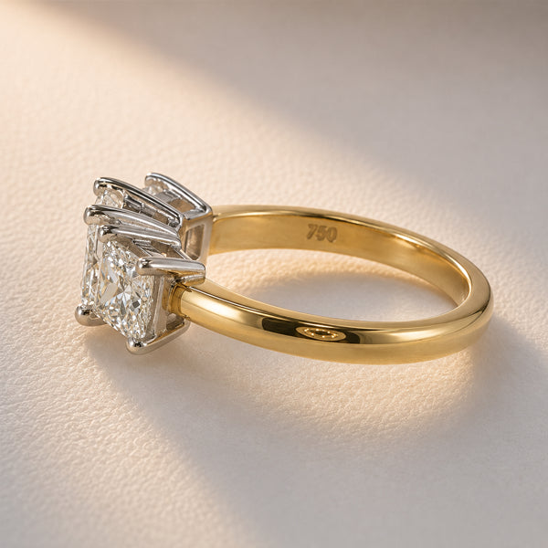 18ct yellow gold and platinum three stone princess cut diamond ring