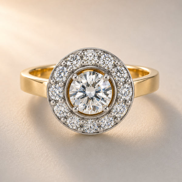 18ct Yellow Gold & Platinum Halo Ring 1.00ct Centre 1.50ct TDW