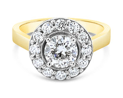 18ct Yellow Gold & Platinum Halo Ring 1.00ct Centre 1.50ct TDW