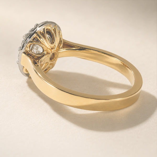 18ct Yellow Gold & Platinum Halo Ring 1.00ct Centre 1.50ct TDW