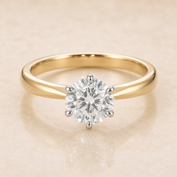 9ct Yellow Gold Solitaire Round Brilliant Cut Lab Grown Diamond Ring 1.18ct
