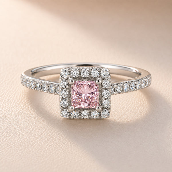 Platinum Halo Lab Grown Pink (0.31ct) Diamond Ring Natural Diamond Accents Total Diamond Weight 0.60ct