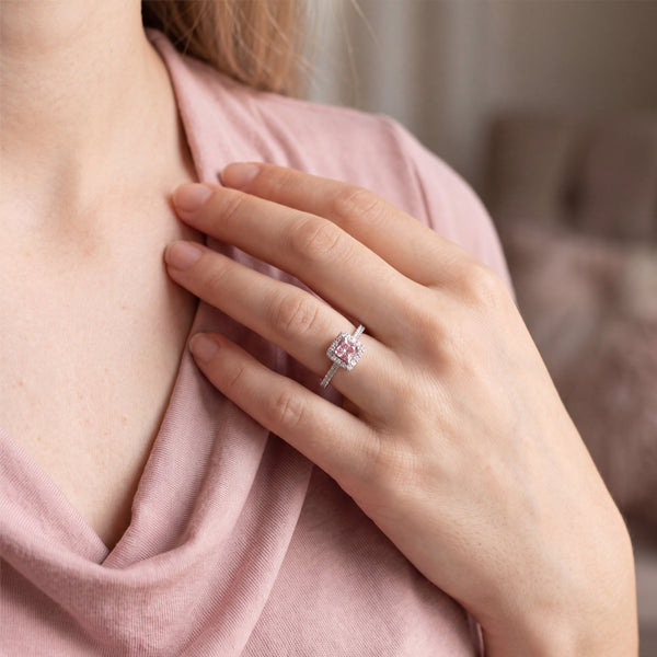 Platinum Halo Lab Grown Pink (0.31ct) Diamond Ring Natural Diamond Accents Total Diamond Weight 0.60ct