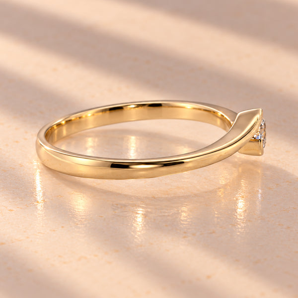 9ct yellow gold crossover ring with 0.18ct round brilliant natural diamond side view