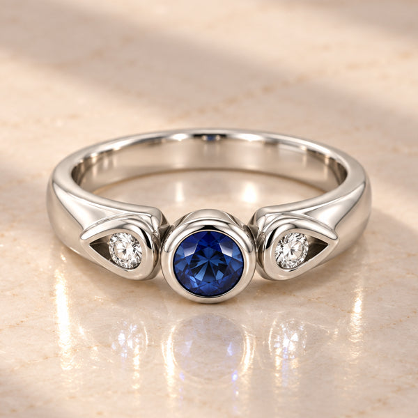 Platinum Ceylon Sapphire & Diamond Ring