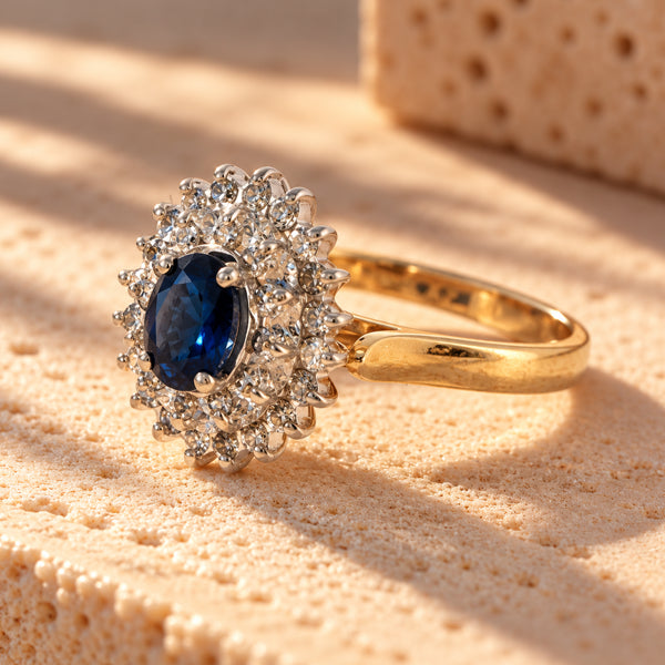Papillon – Vintage 9ct Gold Sapphire & Diamond Cluster Ring