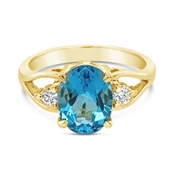 10ct Yellow Gold Ring Swiss Blue Topaz Lab Grown Diamonds