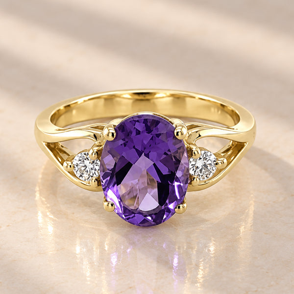 10ct Yellow Gold Ring Amethyst & Lab Grown Diamonds