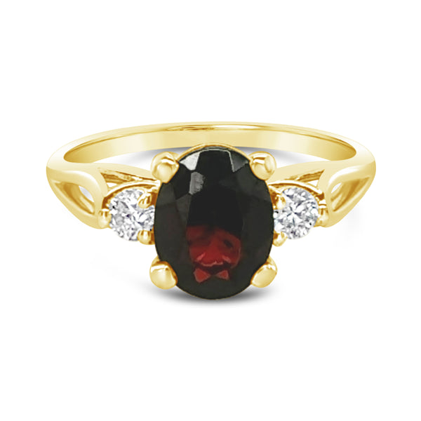 10ct Yellow Gold Garnet Ring with Lab Grown Diamonds