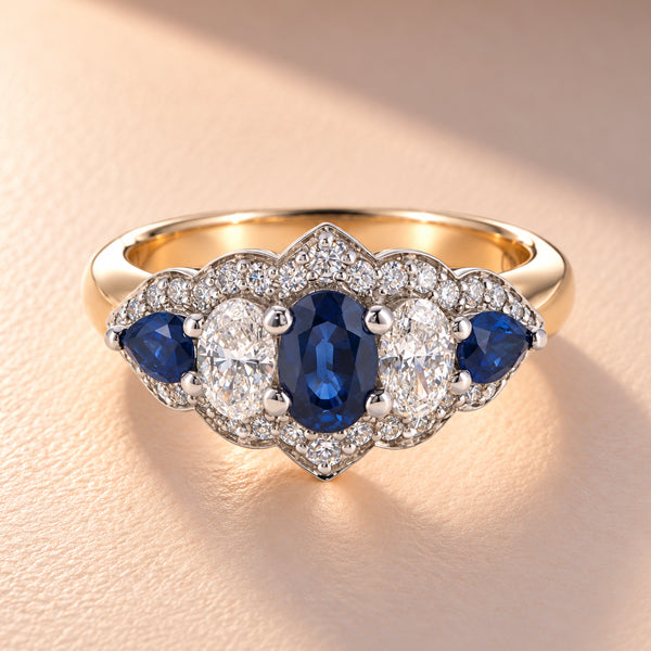 18ct Yellow and White Gold Diamond and Sapphire Ring