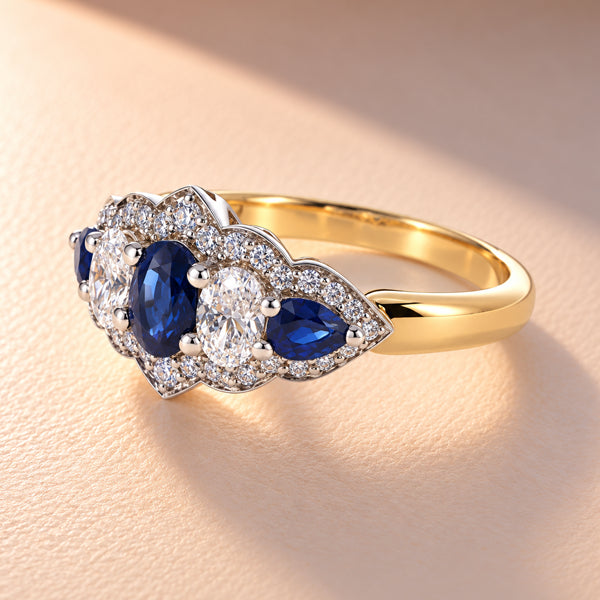 18ct Yellow and White Gold Diamond and Sapphire Ring