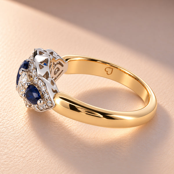 18ct Yellow and White Gold Diamond and Sapphire Ring