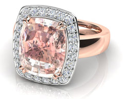18ct Rose & White Gold Morganite & Diamond Halo Dress Ring