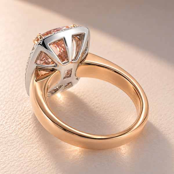 18ct Rose & White Gold Morganite & Diamond Halo Dress Ring