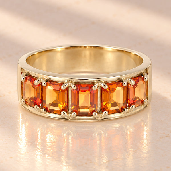 9ct Yellow Gold Octagonal Orange Sapphire Ring