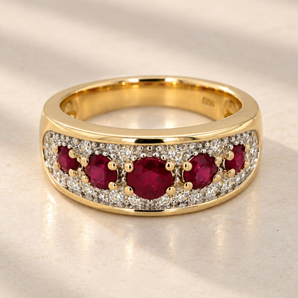 9ct Yellow Gold Ruby & Diamond Dress Ring