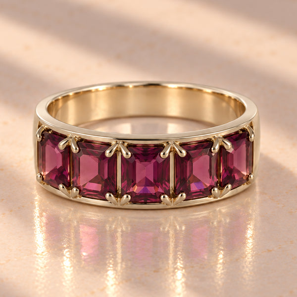 9ct Yellow Gold Rhodolite Garnet Ring 5x(5x4mm) Octagonal Cut