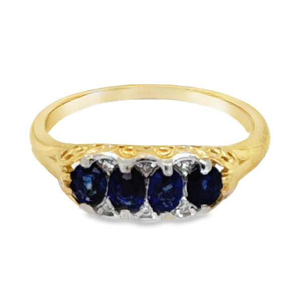 9ct Yellow Gold Ceylon Sapphire & Diamond Ring