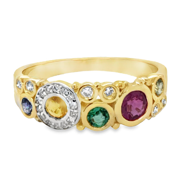9ct Yellow Gold Parti Colour Sapphire & Diamond Ring SA=0.72ct DI=0.12ct