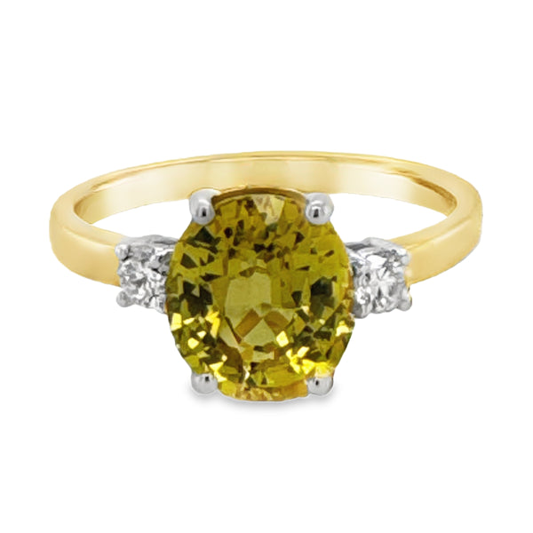 18ct Yellow/White Gold Yellow Sapphire & Diamond Ring SA=3.00ct DI=0.17ct