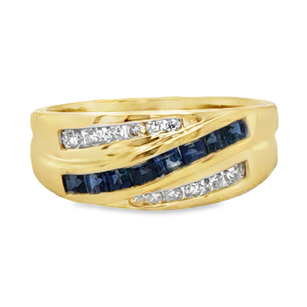 9ct Yellow Gold Sapphire & Diamond Dress Ring SA=0.60ct DI=0.25ct