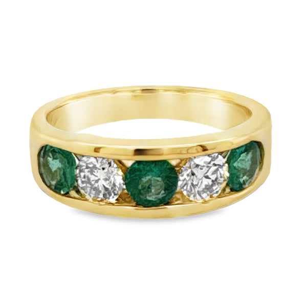 9ct Yellow Gold Emerald & Diamond Channel Set Ring E=0.83ct D=0.61ct