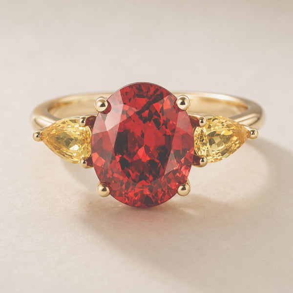 18ct Yellow Gold Mexican Fire Opal and Yellow Sapphire Ring