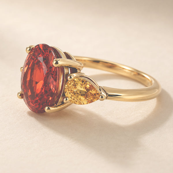 18ct Yellow Gold Mexican Fire Opal and Yellow Sapphire Ring