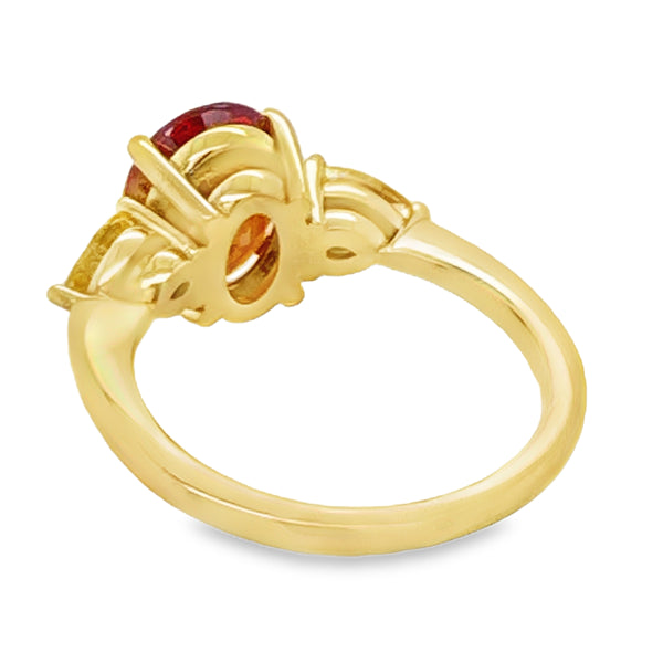 18ct Yellow Gold Mexican Fire Opal and Yellow Sapphire Ring
