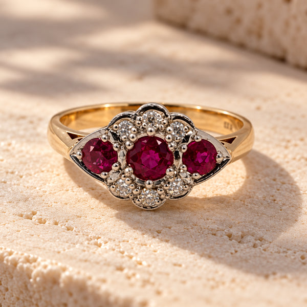 Papillon – Vintage 9ct Gold Ruby & Diamond Cluster Ring