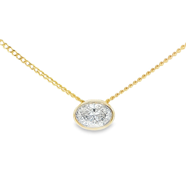 TALIA - 9ct Yellow Gold Diamond Pendant Rubover Set Modern Horizontal 0.42ct on Chain