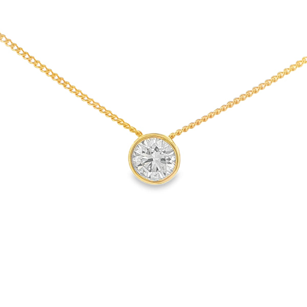 0.57ct lab grown diamond pendant in 9ct yellow gold bezel set necklace on chain