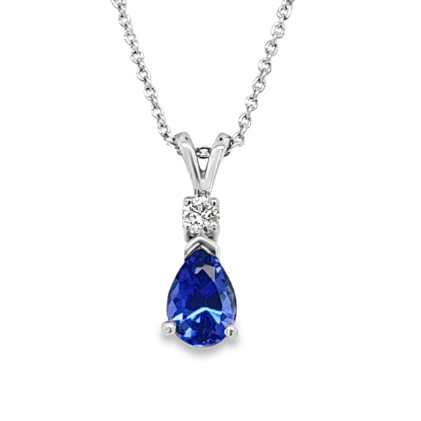 9ct White Gold Tanzanite & Diamond Pendant