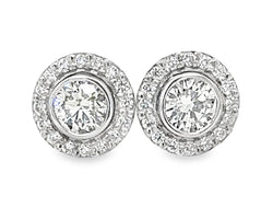 18ct White Gold Diamond Solitaire Earrings with Removable Platinum Diamond Halo Jackets
