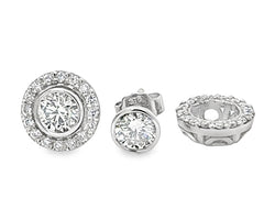 18ct White Gold Diamond Solitaire Earrings with Removable Platinum Diamond Halo Jackets