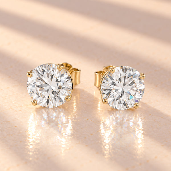 9ct Yellow Gold Lab Grown Round Brilliant Cut Diamond Stud Earrings 2.00ct
