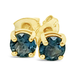 9ct Yellow Gold 5mm Round London Blue Topaz Stud Earrings