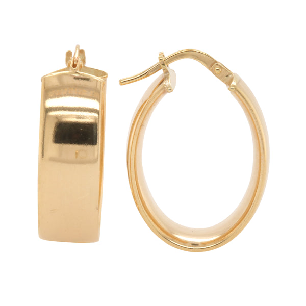 9ct Yellow Gold Silver Bonded Oval Hoop Earrings