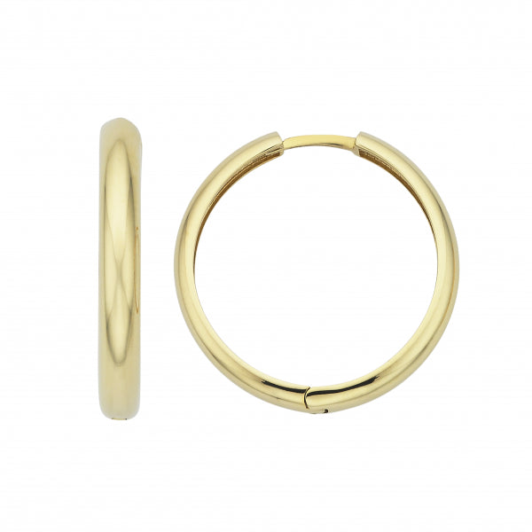 9Ct Yellow Gold 4.7mm Hinged Plain Huggie Earrings 9mm