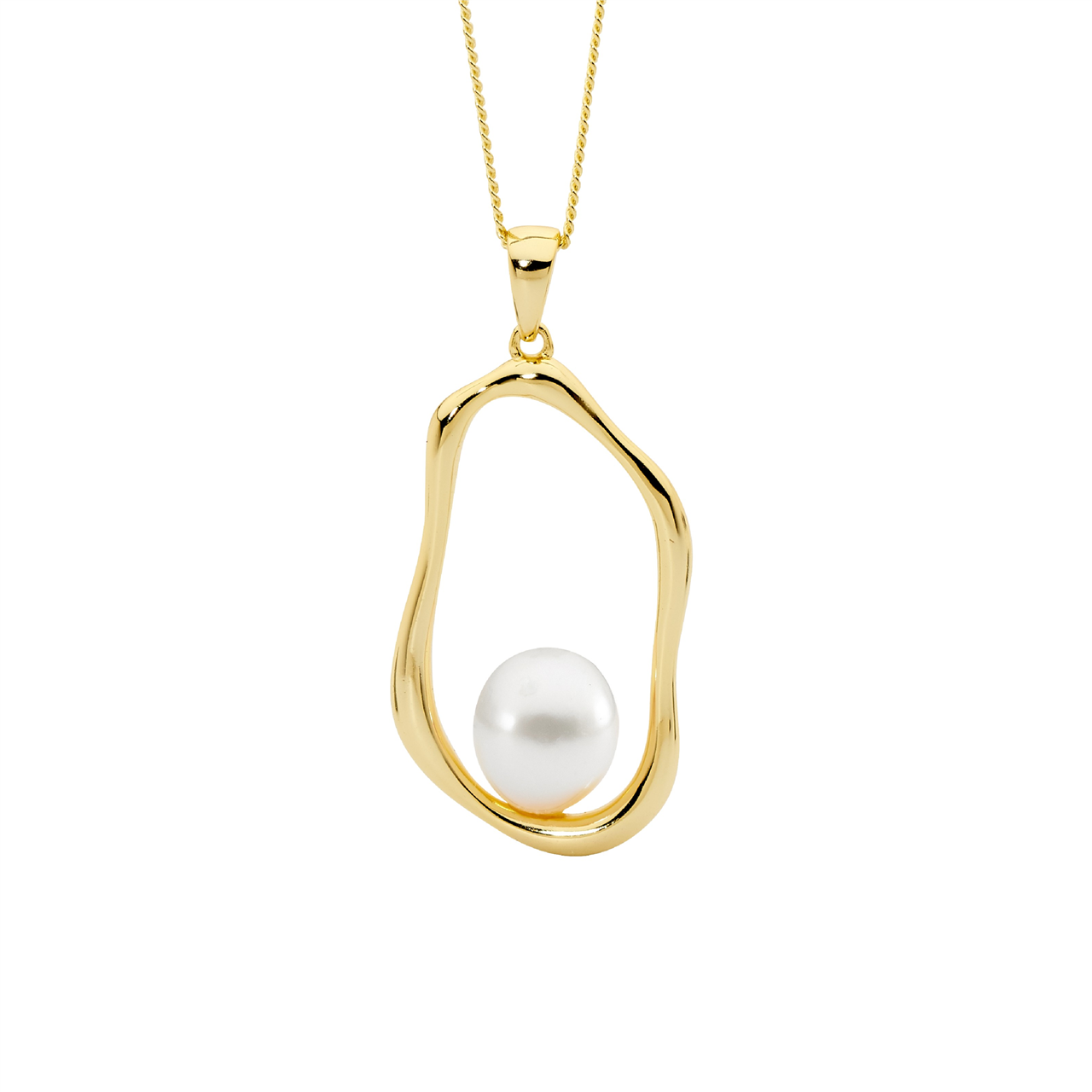 Ss Open Oval Pendant W/ Freshwater Pearl, Gold Plating Ss Open Oval Pendant W/ Freshwater Pearl, Gold Plating