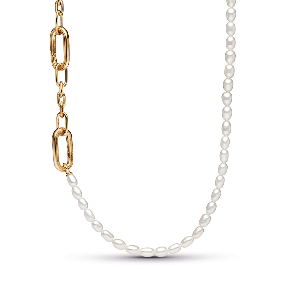 14K Gold-Plated Link And Treated Freshwater Cultured Pearl Necklace