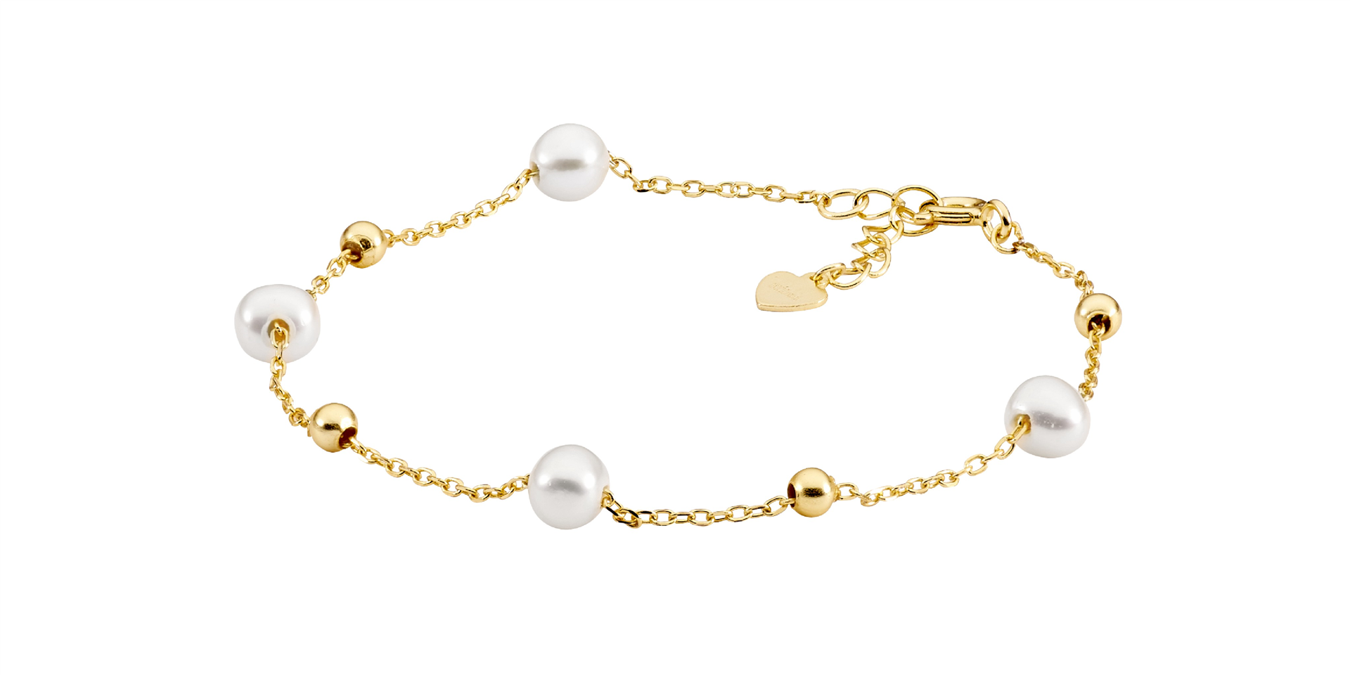 Sterling Silver Freshwater Pearl And Ball 18+2Cm Bracelet Gold Plated