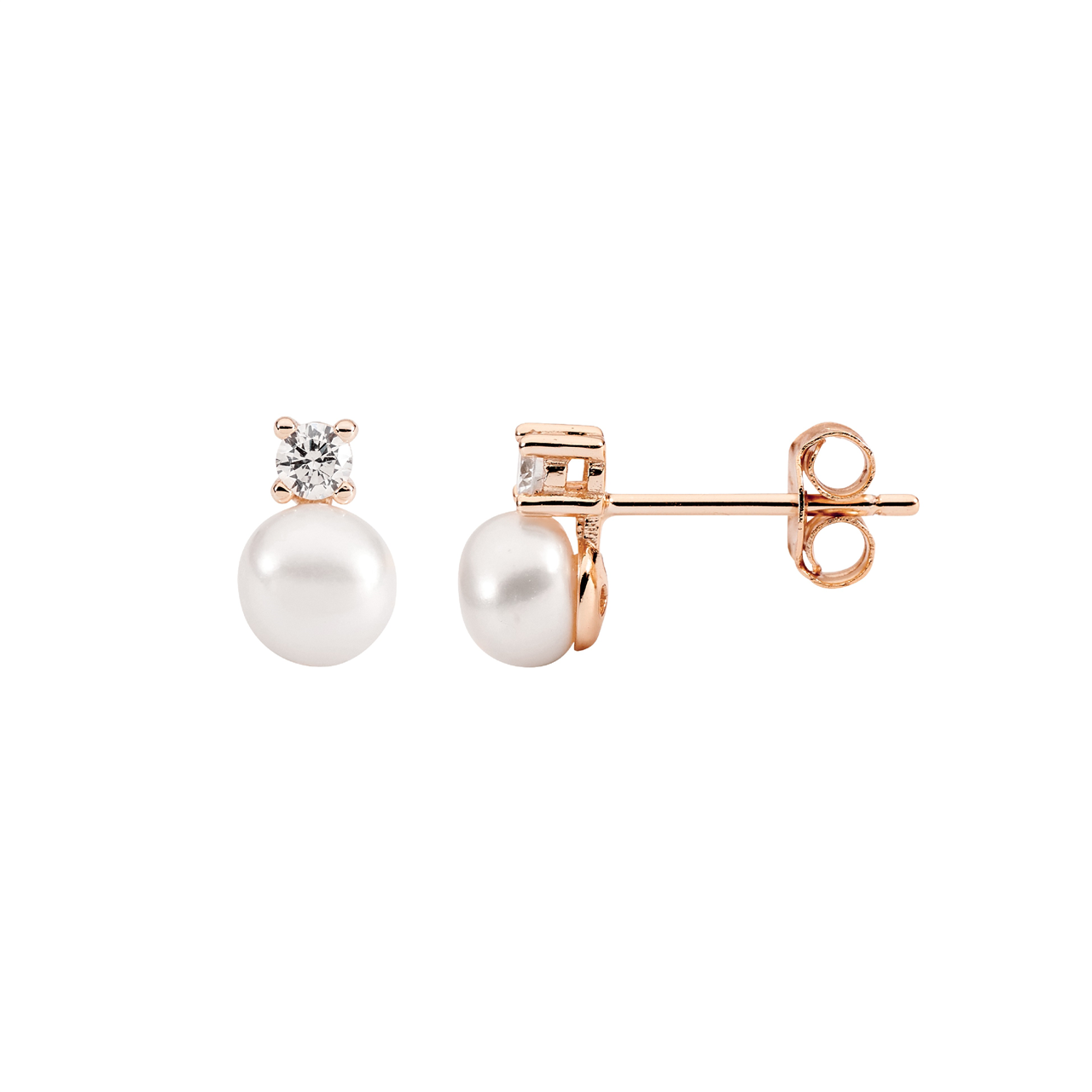 Sterling Silver Freshwater Pearl Earrings,Rose Gold Plated
