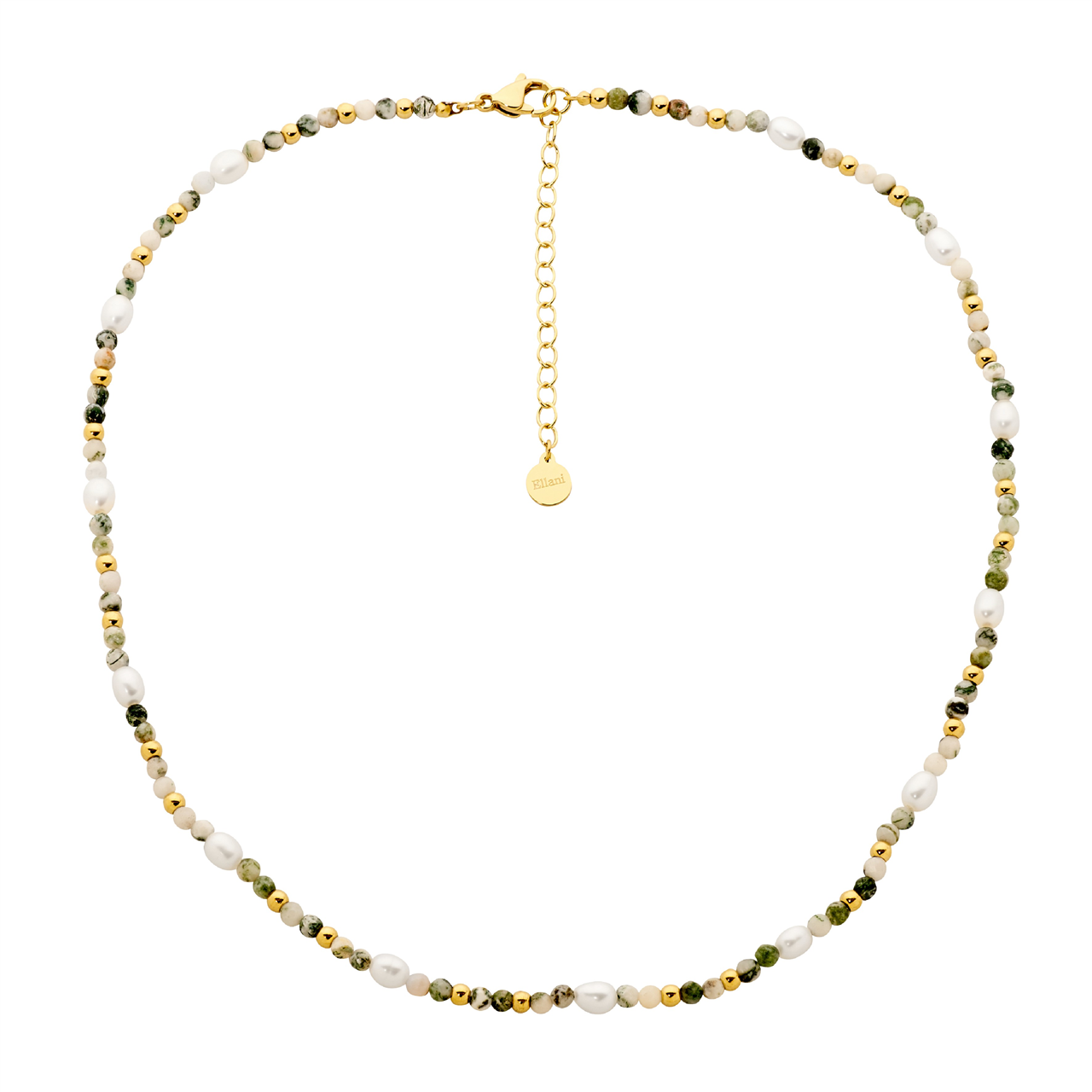Stainless Steel Tree Agate & Freshwater Pearl 40Cm Necklace W/Gold Ip Plating