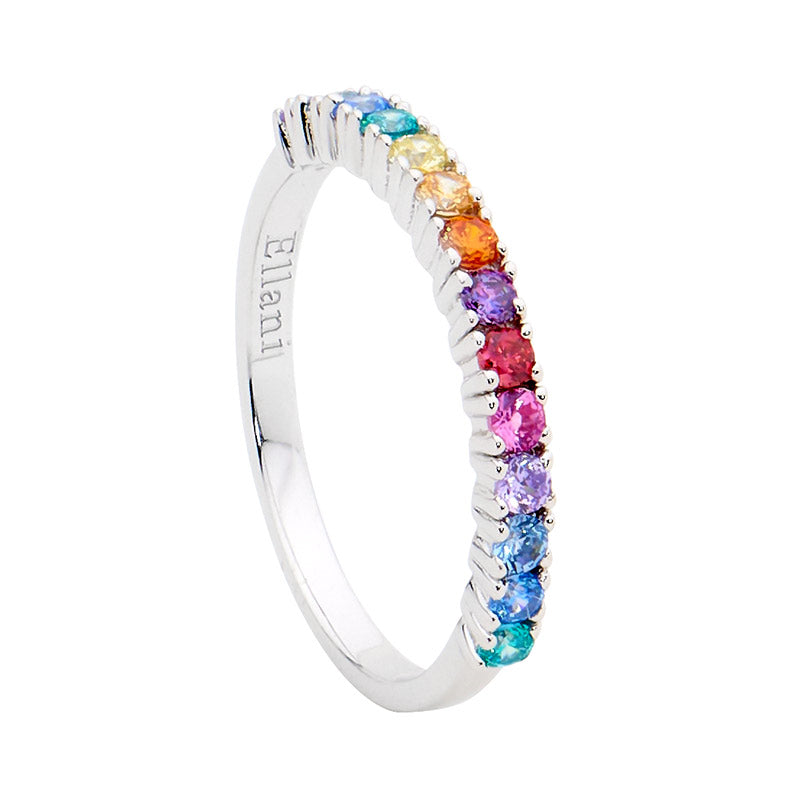 Ellani Silver Rainbow Coloured Cz Ring