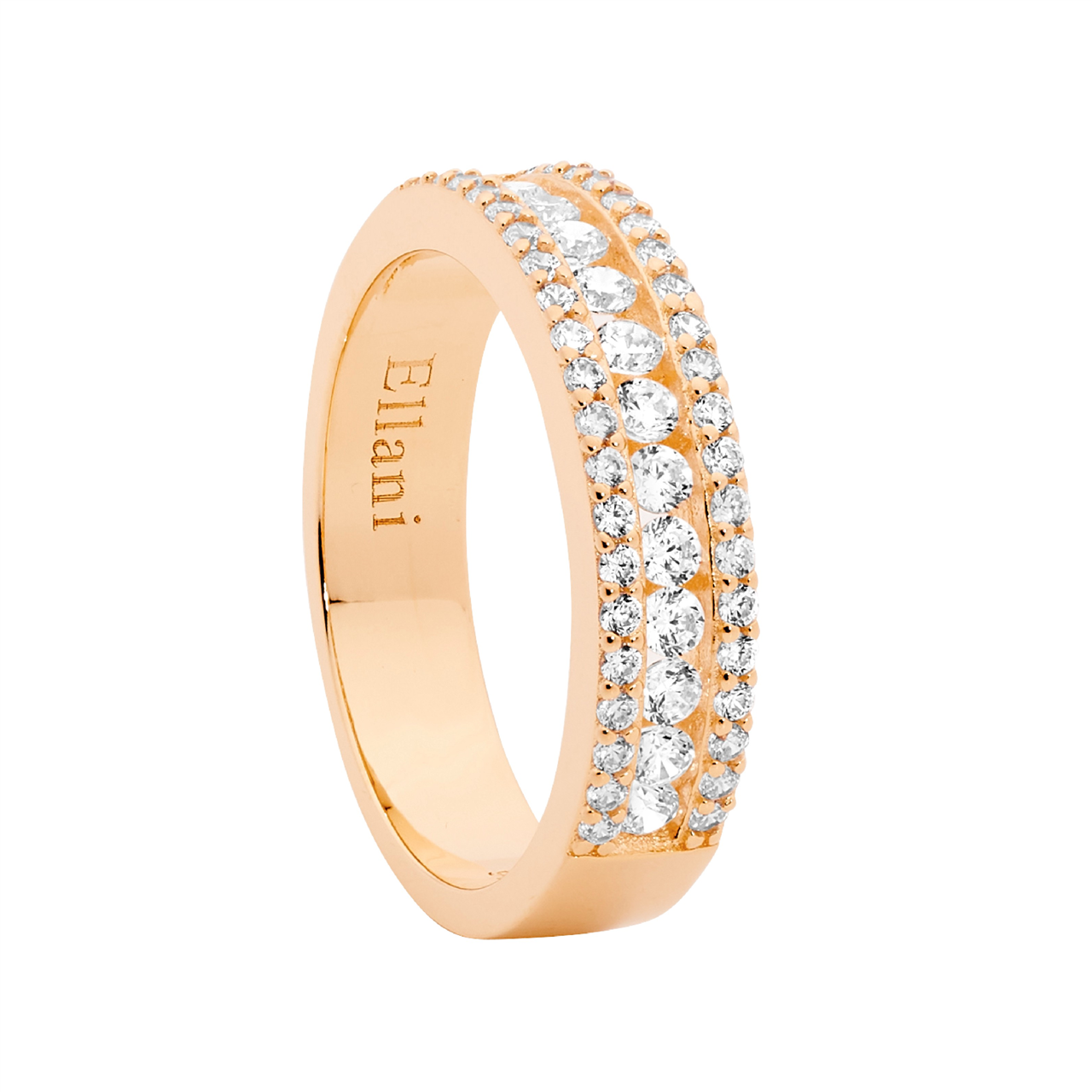 Ellani Rose Gold Plating Channel Set Centre Row Ring