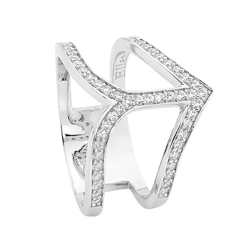 SS WH CZ Split Band Arrow w/ centre Bar Ring