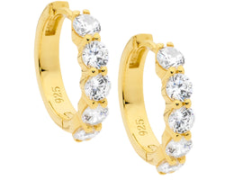 Ss 17Mm Hoop Earrings, 5X3.5Mm Wh Cz W/ Gold Plating